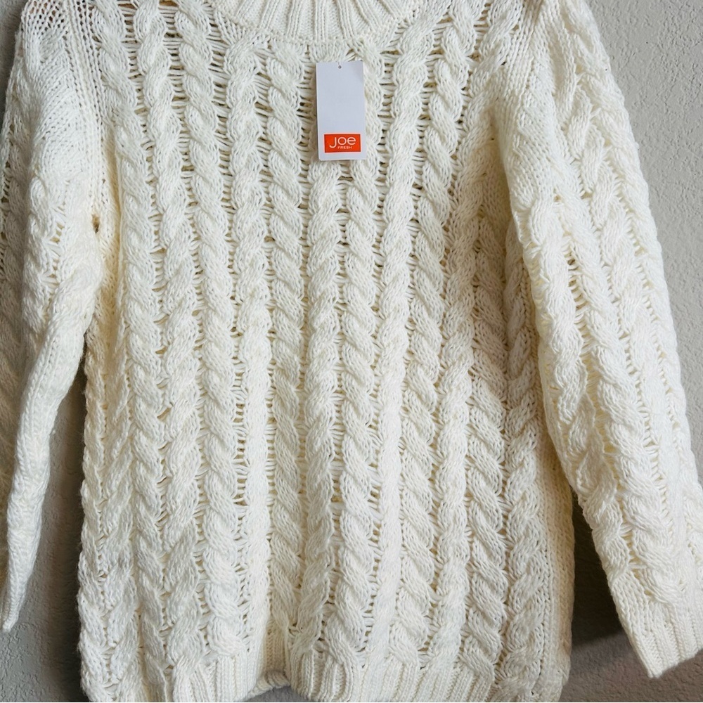 Joe Fresh Women's Pullover Sweater Size Small Ivory 100% Acrylic Cable Knit - Picture 6 of 11